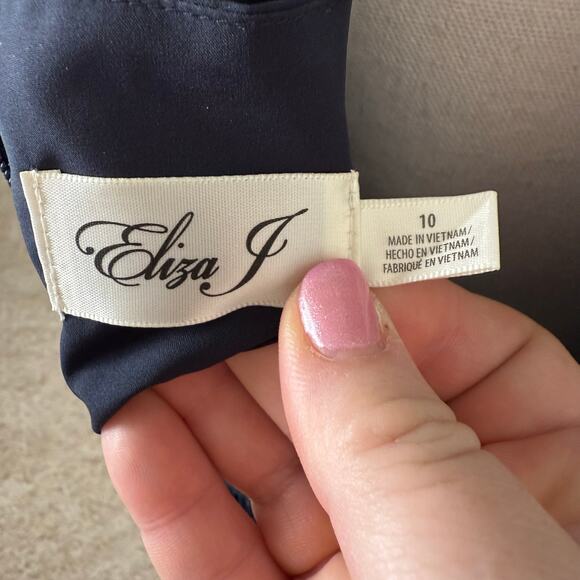 Eliza J Womens Dress Size 10 Lace Overlay Navy Asymmetrical Classic Cocktail - Picture 6 of 10